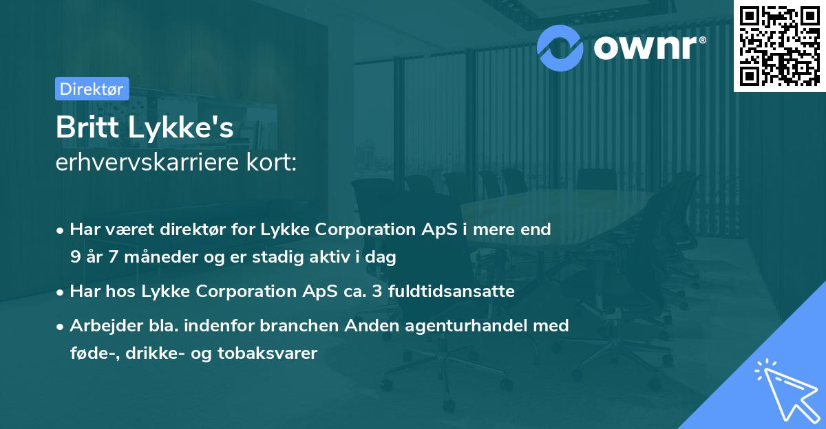 Britt Lykke's erhvervskarriere kort