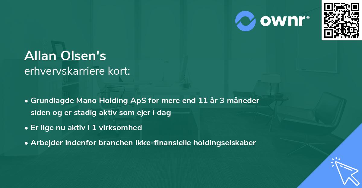 Allan Olsen's erhvervskarriere kort