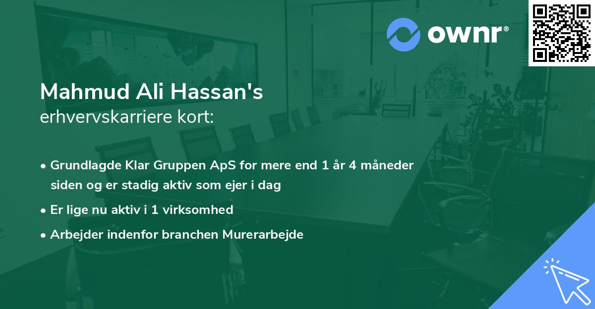 Mahmud Ali Hassan's erhvervskarriere kort