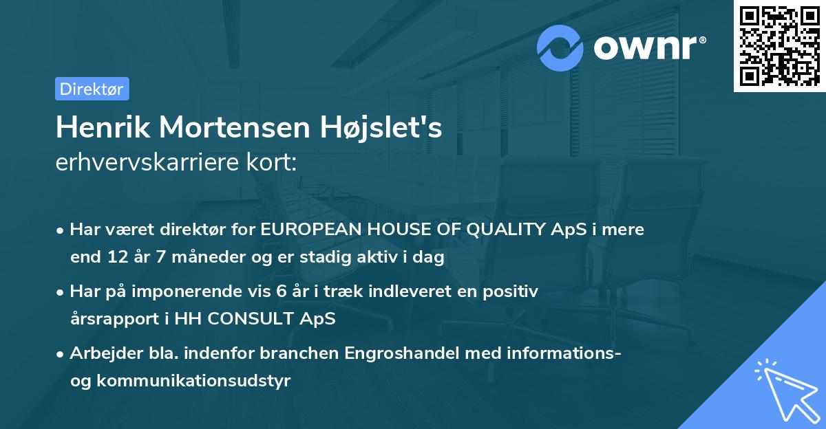 Henrik Mortensen Højslet's erhvervskarriere kort
