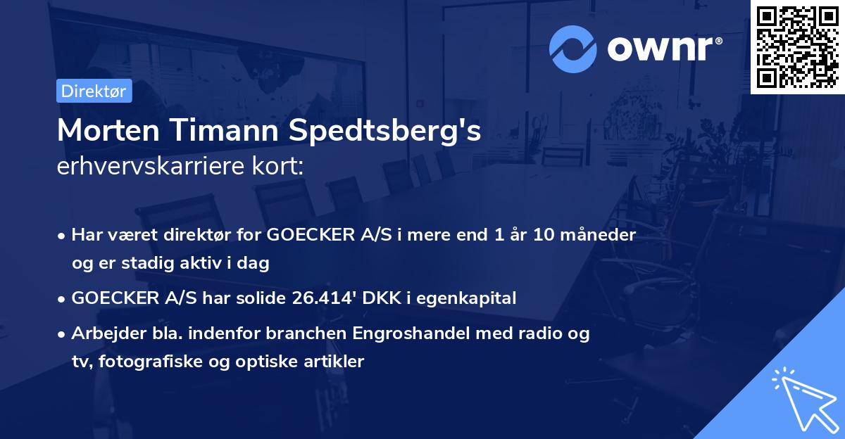 Morten Timann Spedtsberg's erhvervskarriere kort