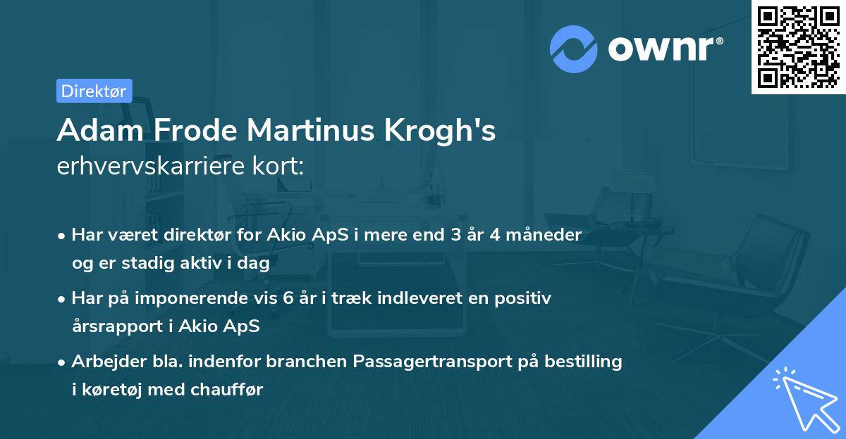 Adam Frode Martinus Krogh's erhvervskarriere kort