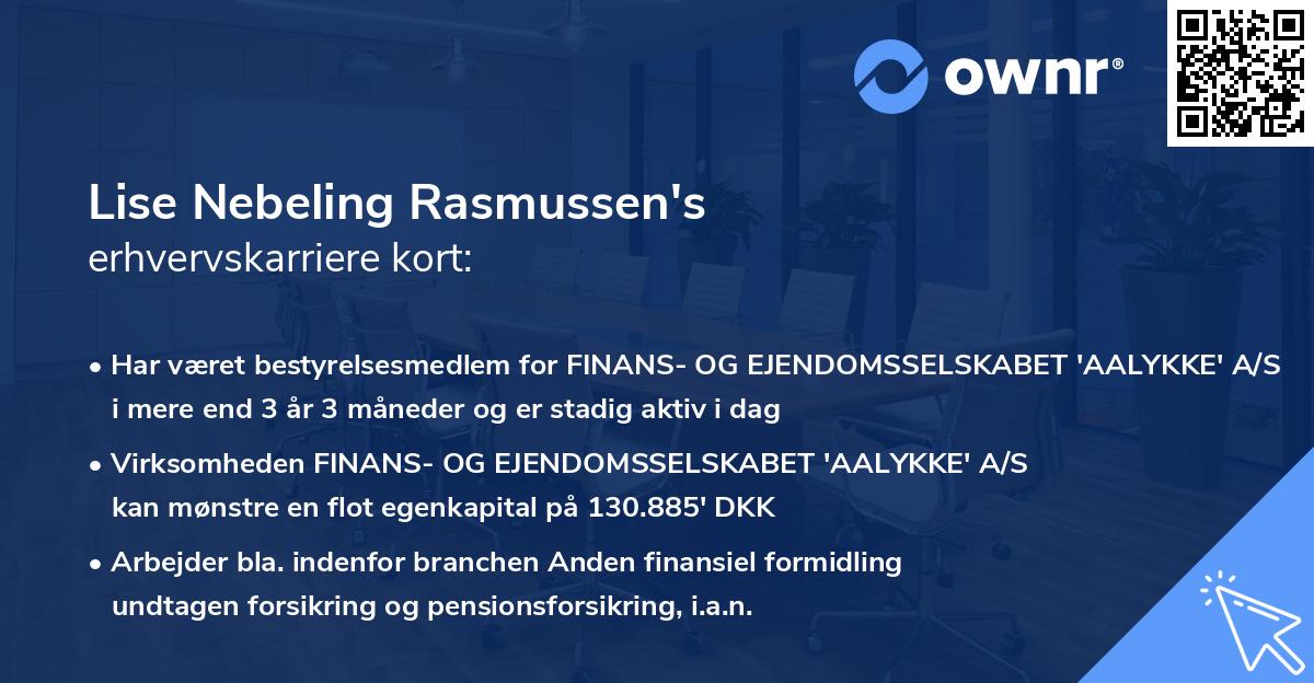 Lise Nebeling Rasmussen's erhvervskarriere kort