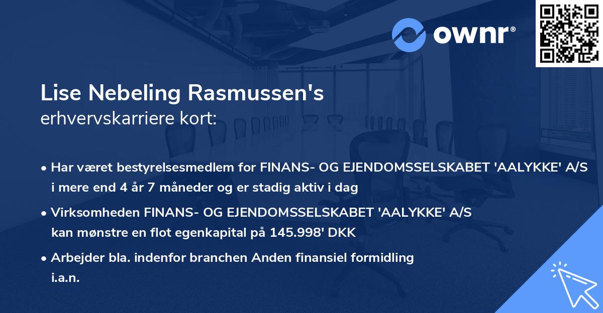Lise Nebeling Rasmussen's erhvervskarriere kort