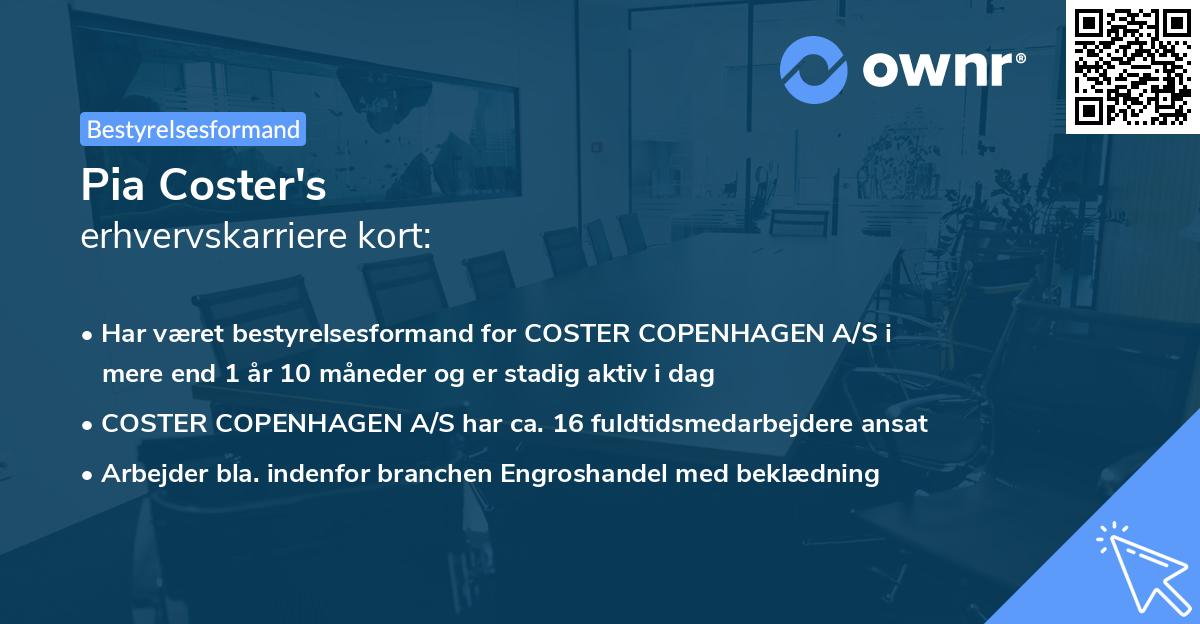 Pia Coster's erhvervskarriere kort