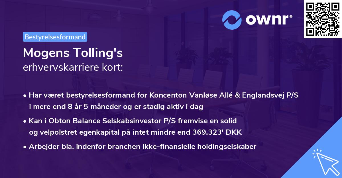 Mogens Tolling's erhvervskarriere kort