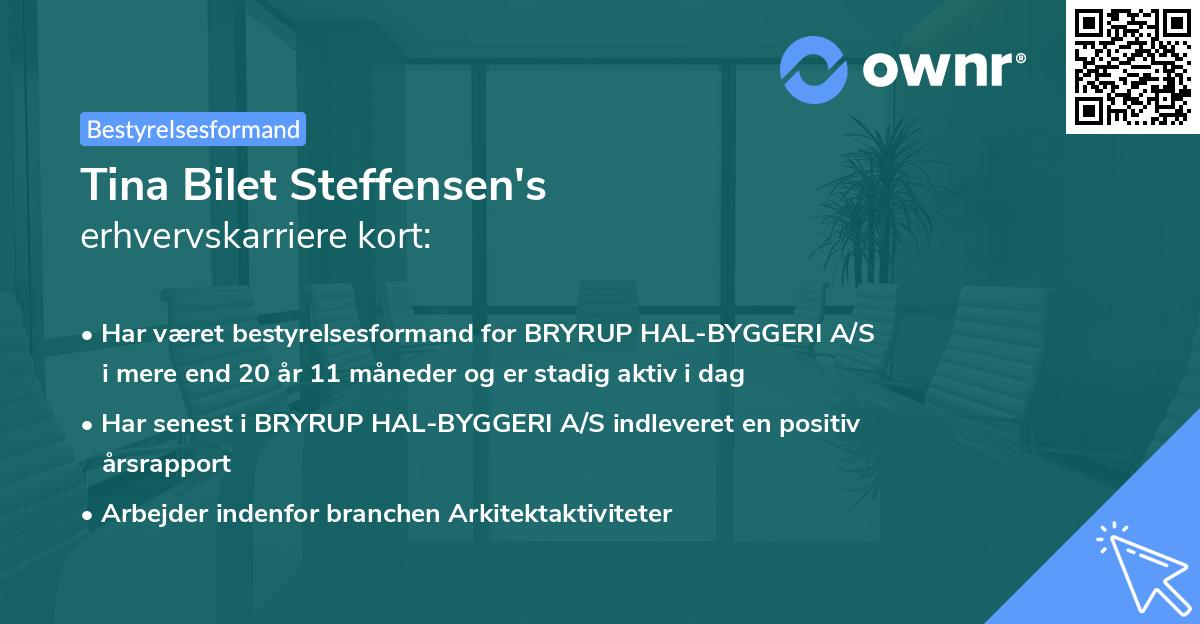 Tina Bilet Steffensen's erhvervskarriere kort