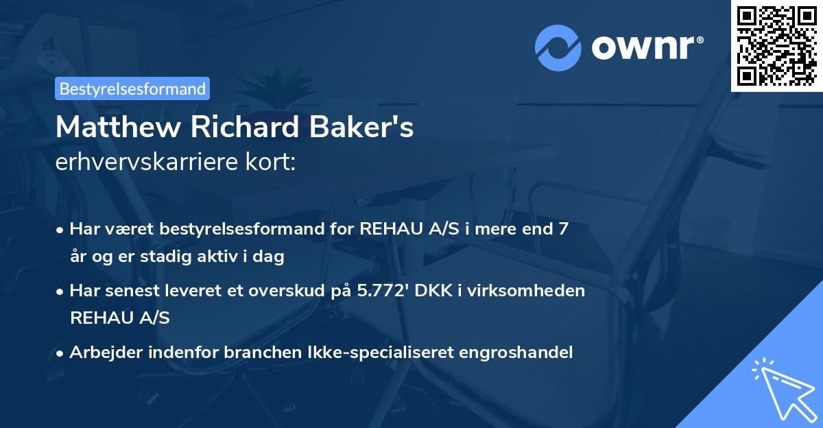 Matthew Richard Baker's erhvervskarriere kort