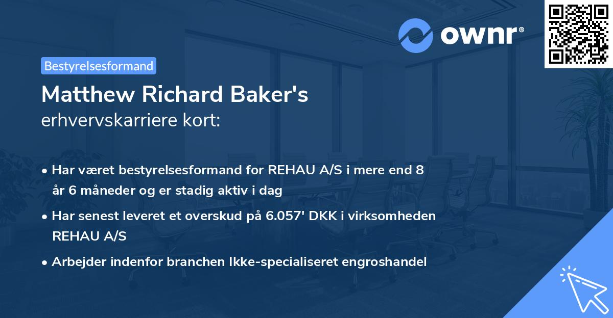 Matthew Richard Baker's erhvervskarriere kort