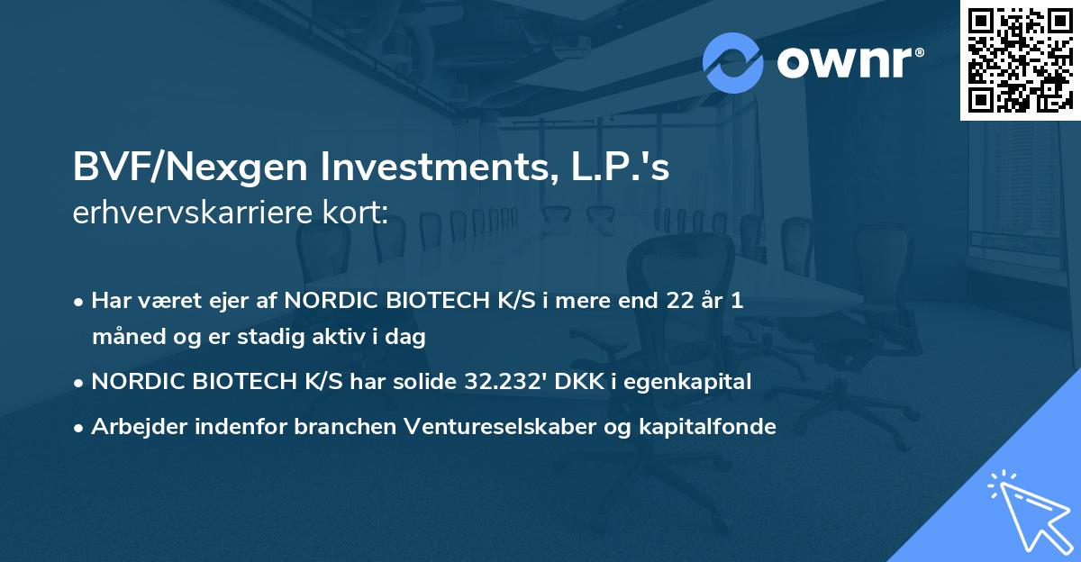 BVF/Nexgen Investments, L.P.'s erhvervskarriere kort