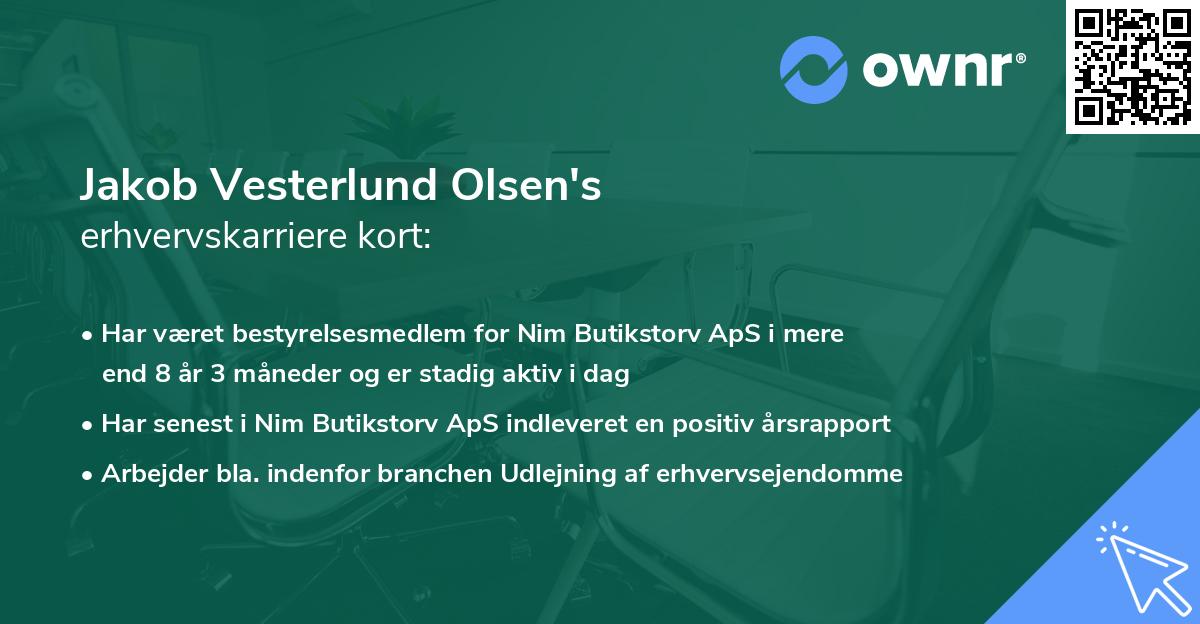 Jakob Vesterlund Olsen's erhvervskarriere kort