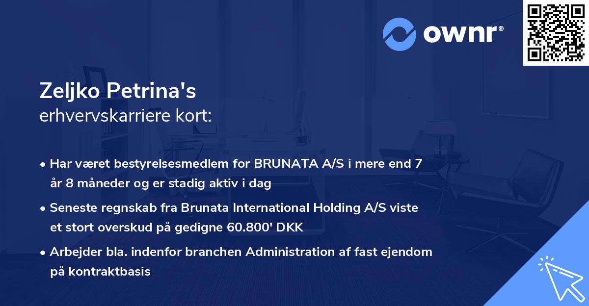Zeljko Petrina's erhvervskarriere kort