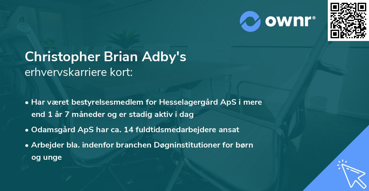 Christopher Brian Adby's erhvervskarriere kort