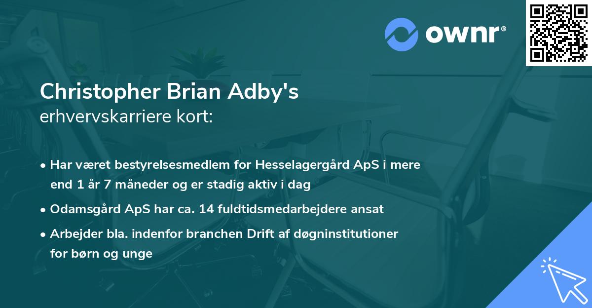 Christopher Brian Adby's erhvervskarriere kort