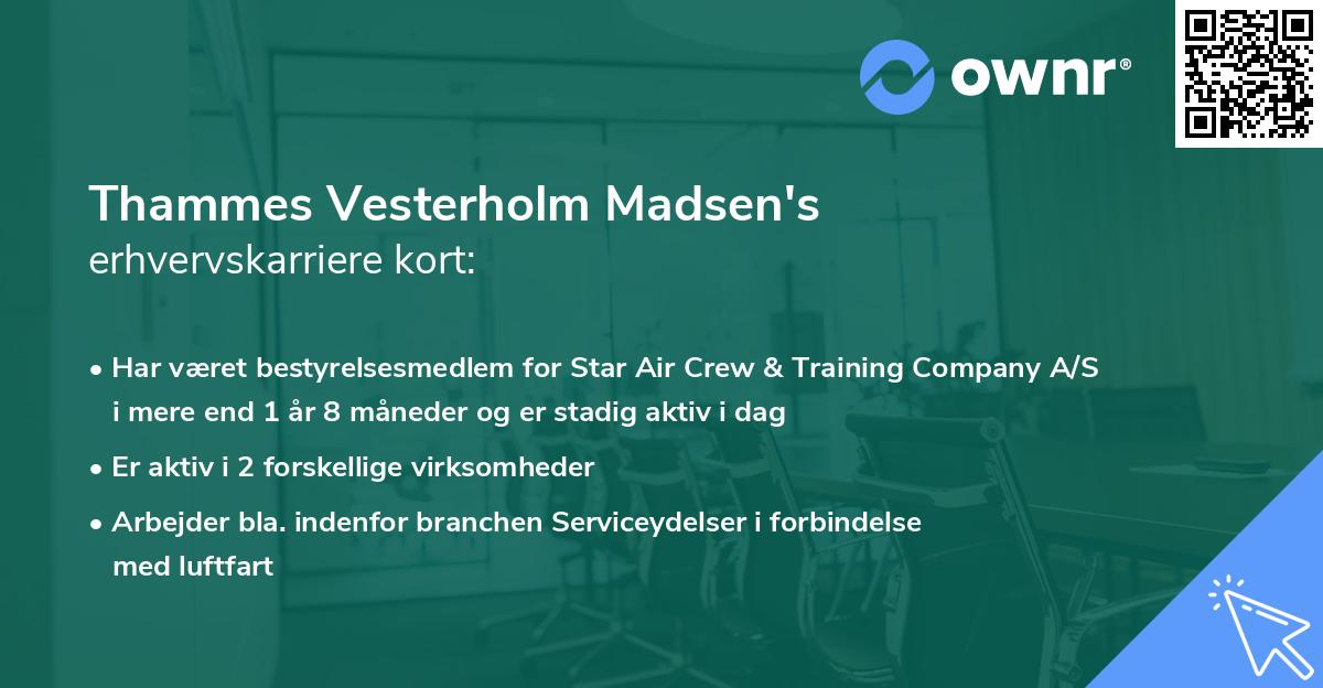 Thammes Vesterholm Madsen's erhvervskarriere kort