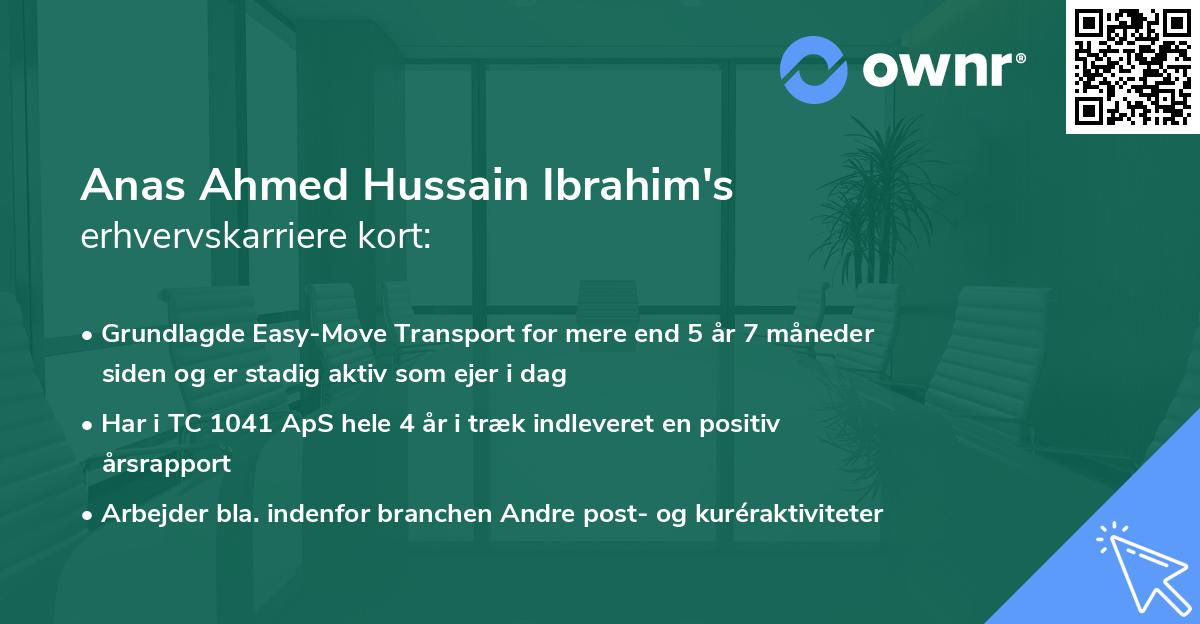 Anas Ahmed Hussain Ibrahim's erhvervskarriere kort