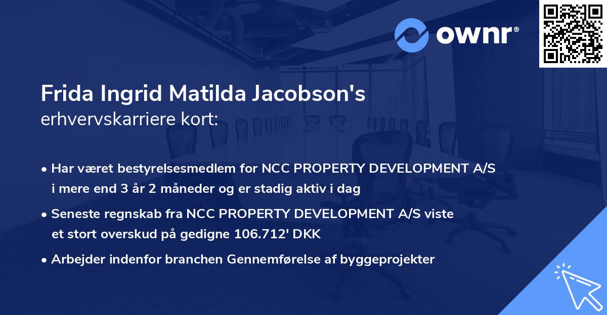 Frida Ingrid Matilda Jacobson's erhvervskarriere kort