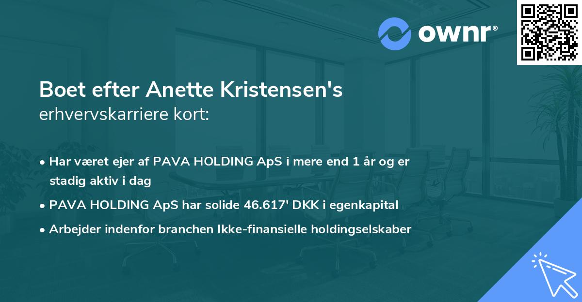 Boet efter Anette Kristensen's erhvervskarriere kort