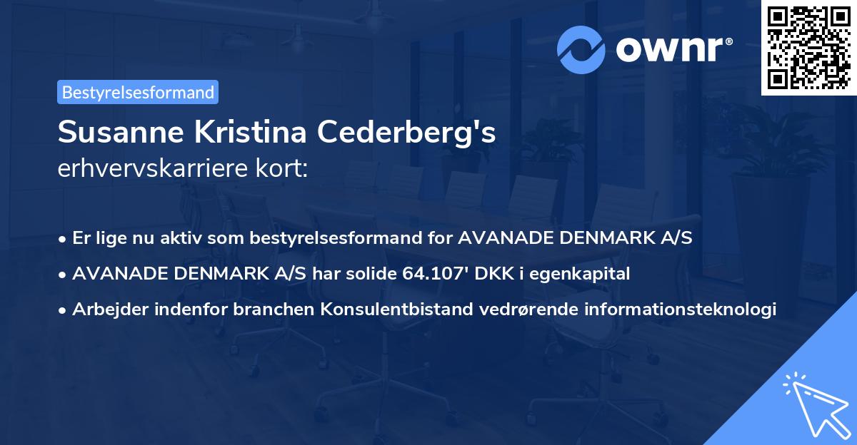 Susanne Kristina Cederberg's erhvervskarriere kort