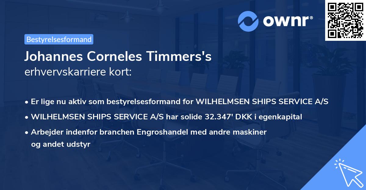 Johannes Corneles Timmers's erhvervskarriere kort
