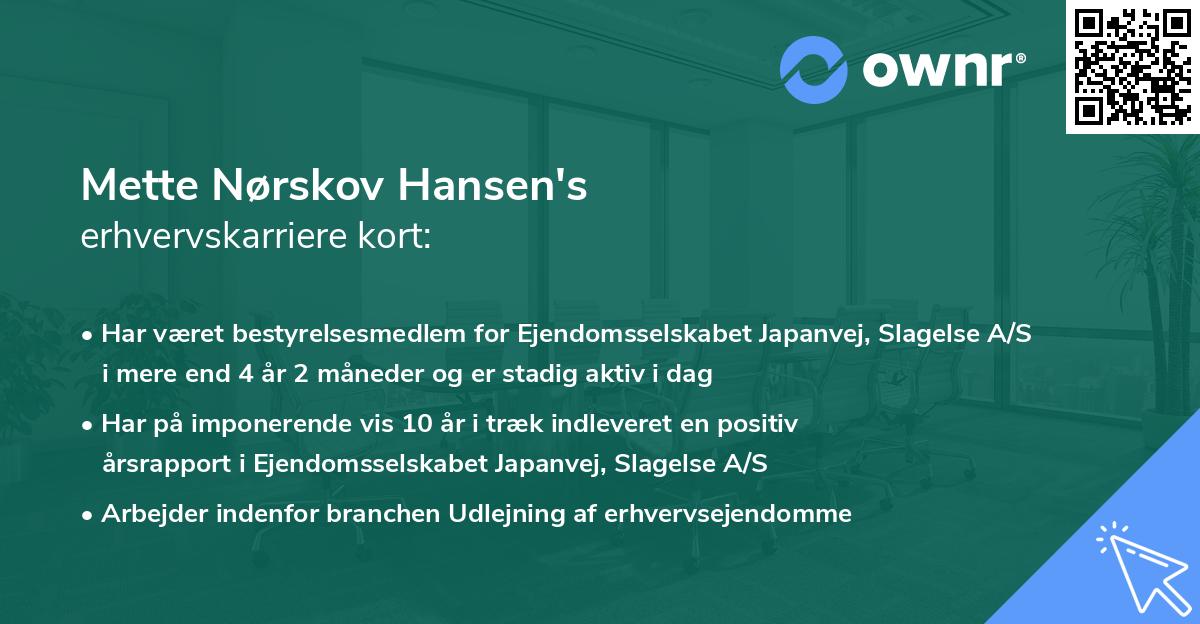 Mette Nørskov Hansen's erhvervskarriere kort