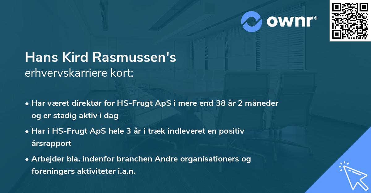 Hans Kird Rasmussen's erhvervskarriere kort