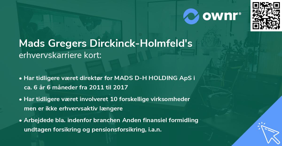 Mads Gregers Dirckinck-Holmfeld's erhvervskarriere kort