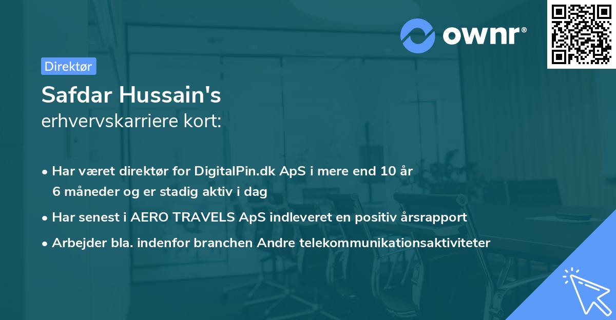 Safdar Hussain's erhvervskarriere kort
