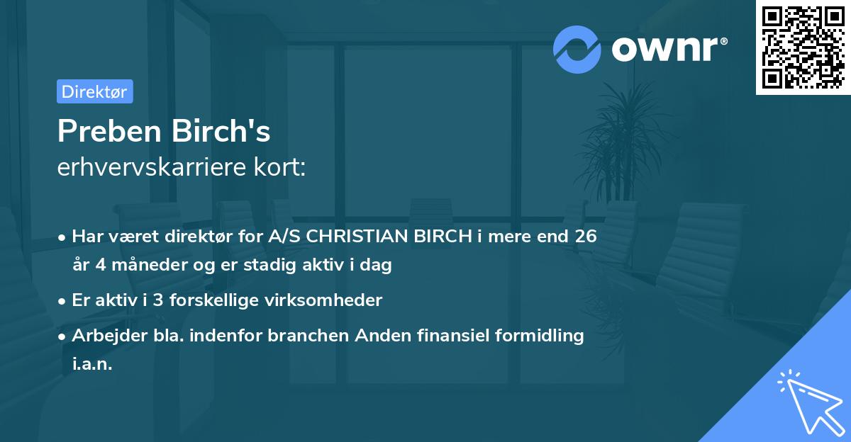 Preben Birch's erhvervskarriere kort