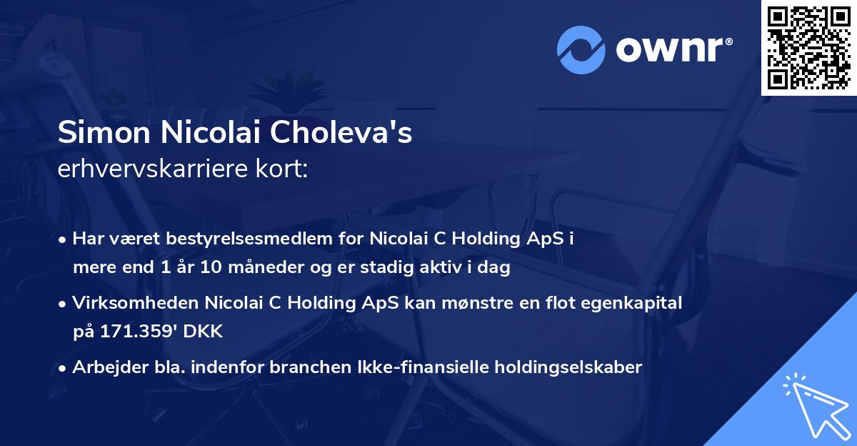 Simon Nicolai Choleva's erhvervskarriere kort