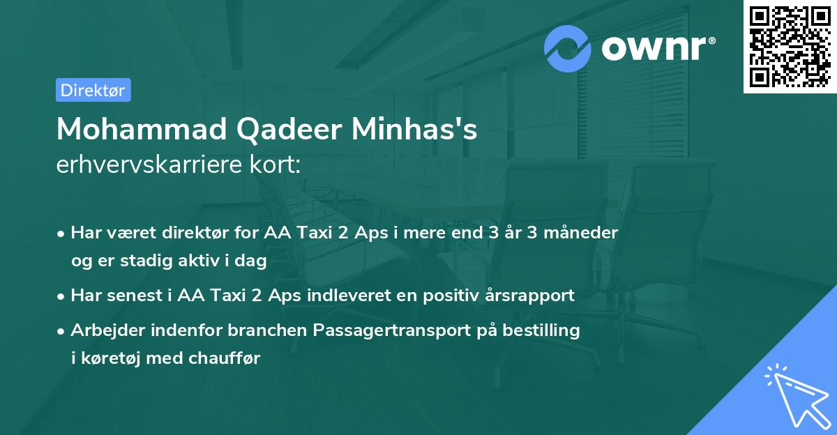 Mohammad Qadeer Minhas's erhvervskarriere kort