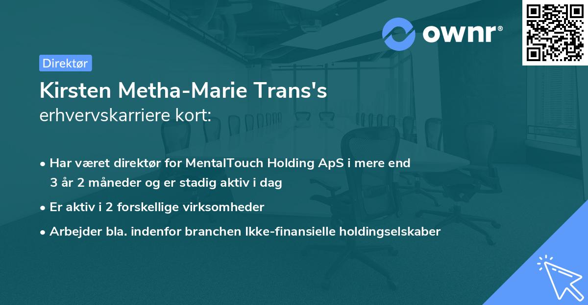 Kirsten Metha-Marie Trans's erhvervskarriere kort