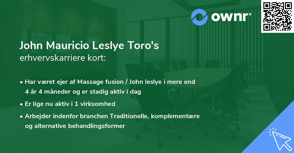 John Mauricio Leslye Toro's erhvervskarriere kort
