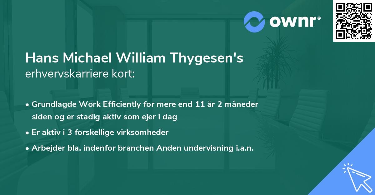 Hans Michael William Thygesen's erhvervskarriere kort