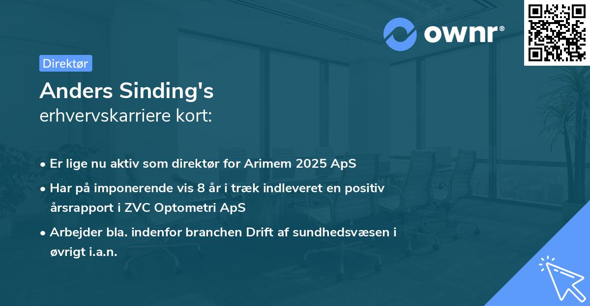 Anders Sinding's erhvervskarriere kort