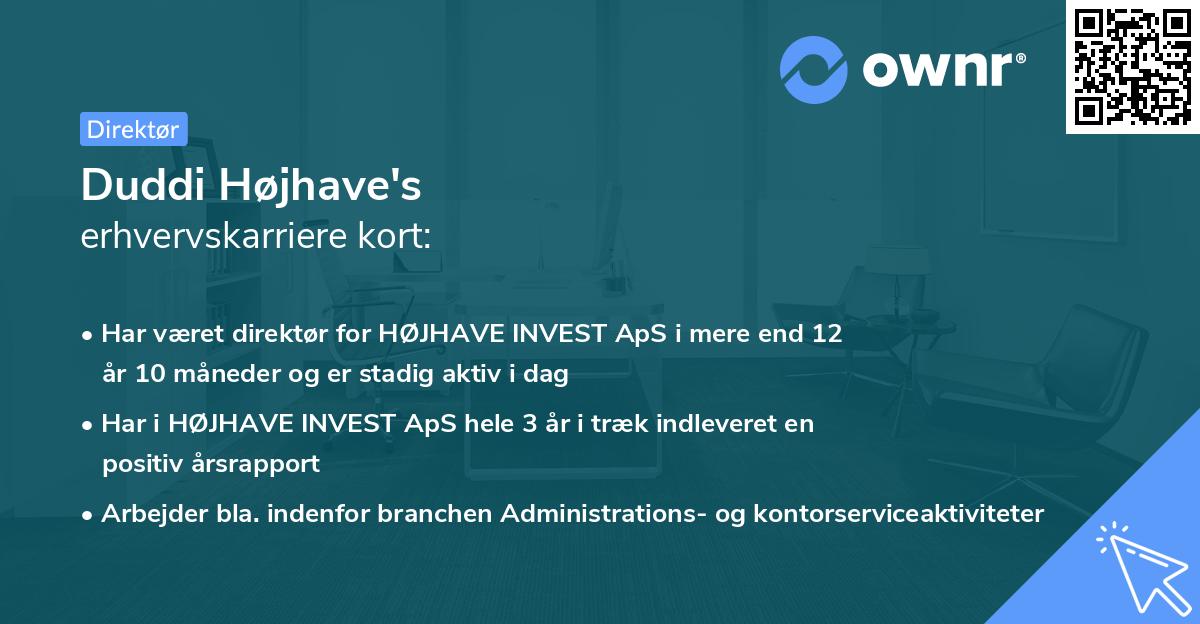 Duddi Højhave's erhvervskarriere kort