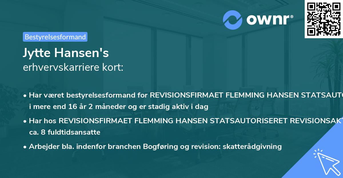 Jytte Hansen's erhvervskarriere kort