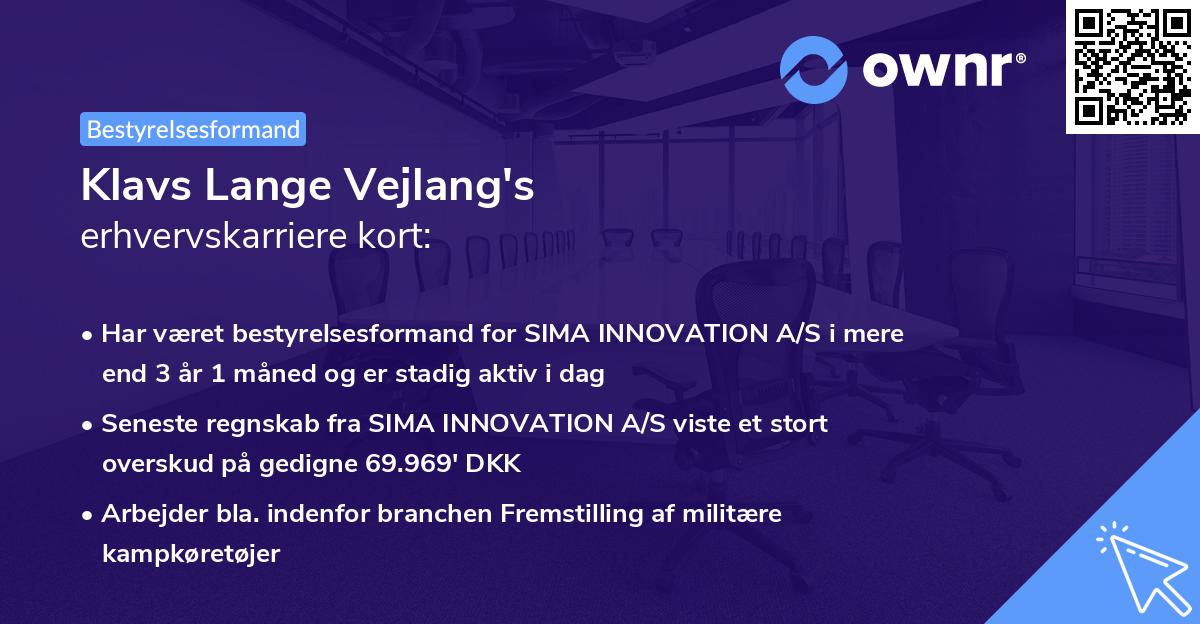 Klavs Lange Vejlang's erhvervskarriere kort