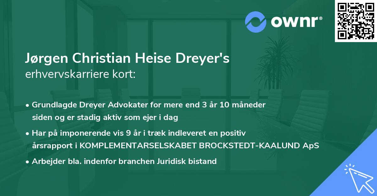 Jørgen Christian Heise Dreyer's erhvervskarriere kort