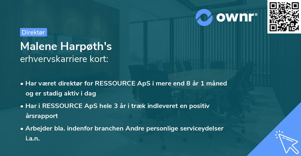 Malene Harpøth's erhvervskarriere kort