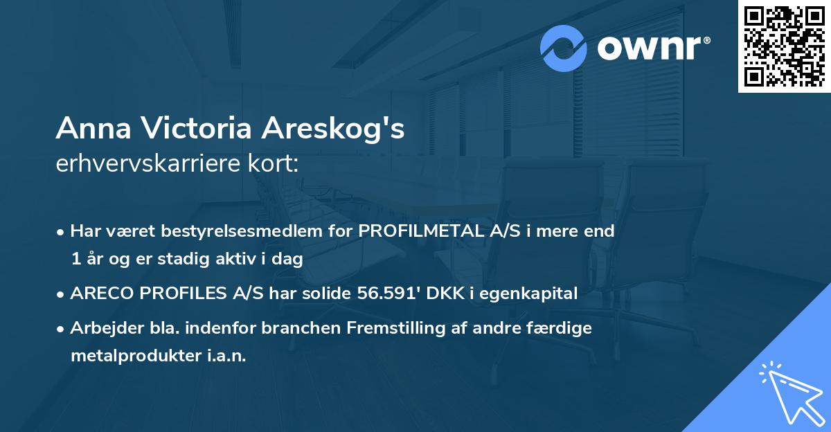 Anna Victoria Areskog's erhvervskarriere kort