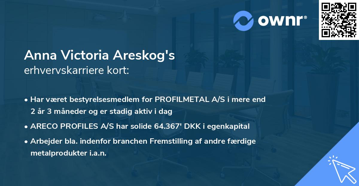 Anna Victoria Areskog's erhvervskarriere kort