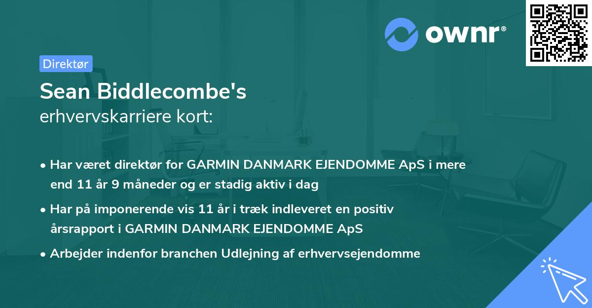 Sean Biddlecombe's erhvervskarriere kort