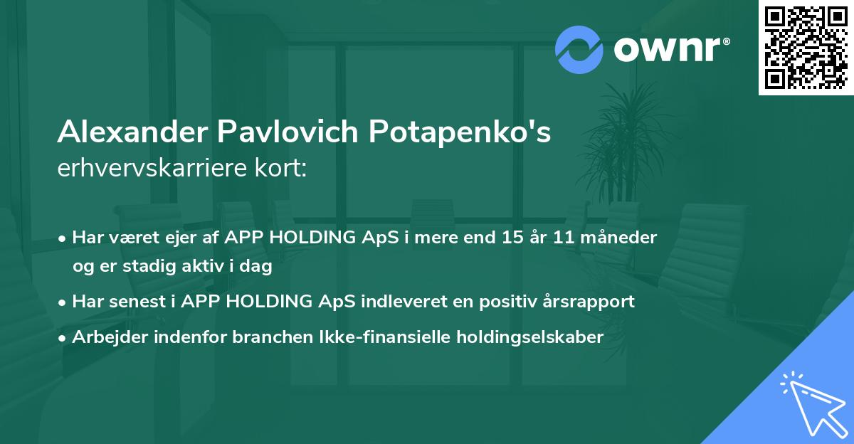 Alexander Pavlovich Potapenko's erhvervskarriere kort