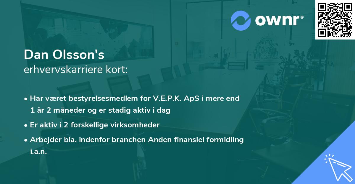Dan Olsson's erhvervskarriere kort
