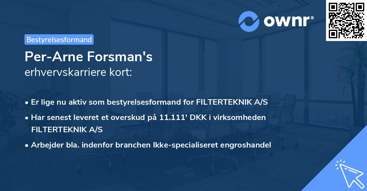 Per-Arne Forsman's erhvervskarriere kort