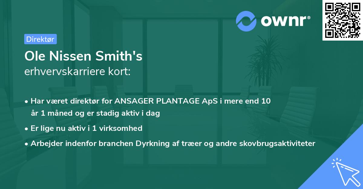 Ole Nissen Smith's erhvervskarriere kort