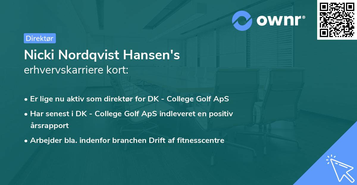 Nicki Nordqvist Hansen's erhvervskarriere kort
