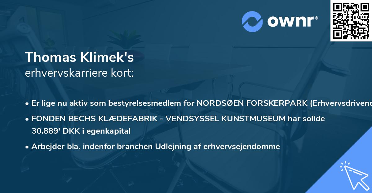 Thomas Klimek's erhvervskarriere kort