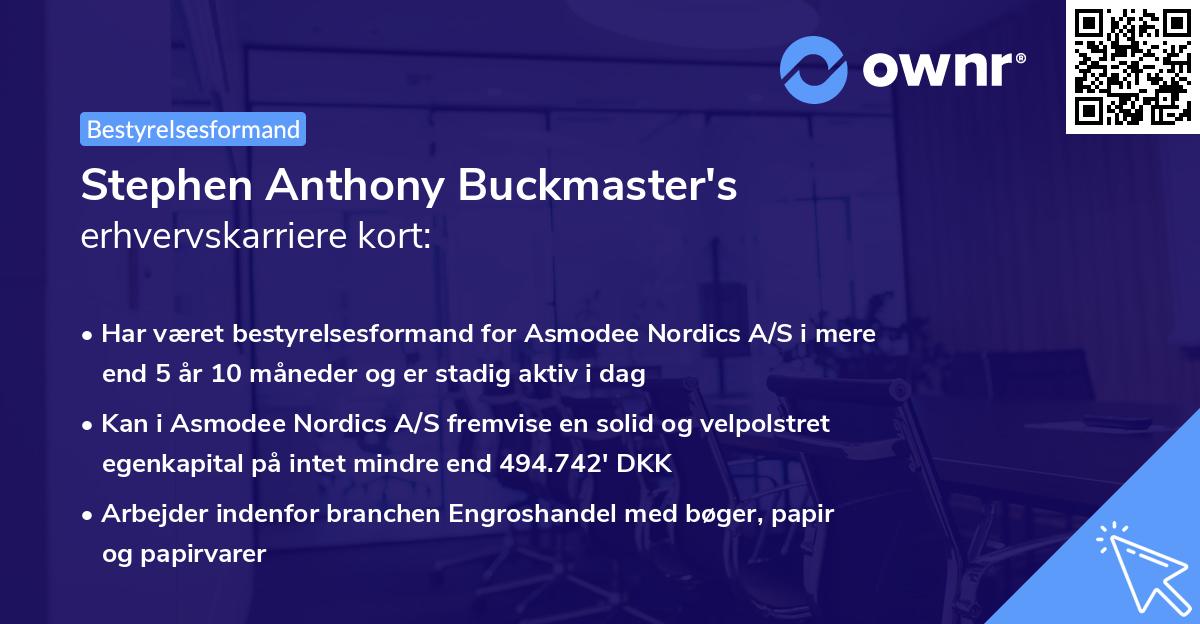 Stephen Anthony Buckmaster's erhvervskarriere kort